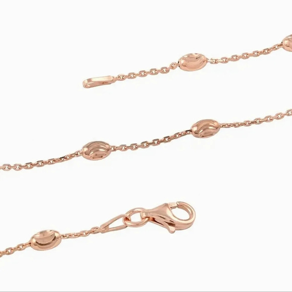 Oval Moon Station Chain Necklace 14kt Rose Gold Over Sterling Silver.